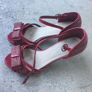 Red Caligula Peep-Toe Heels with Bow